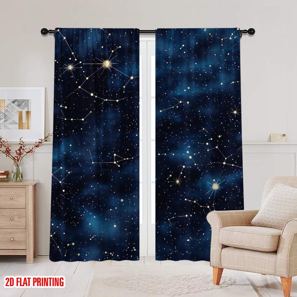 2D Flat Printing 2pcs Window Drapes Milky Way Pattern Versatile Durable Polyester  Without Electricity Festive Holiday Use for