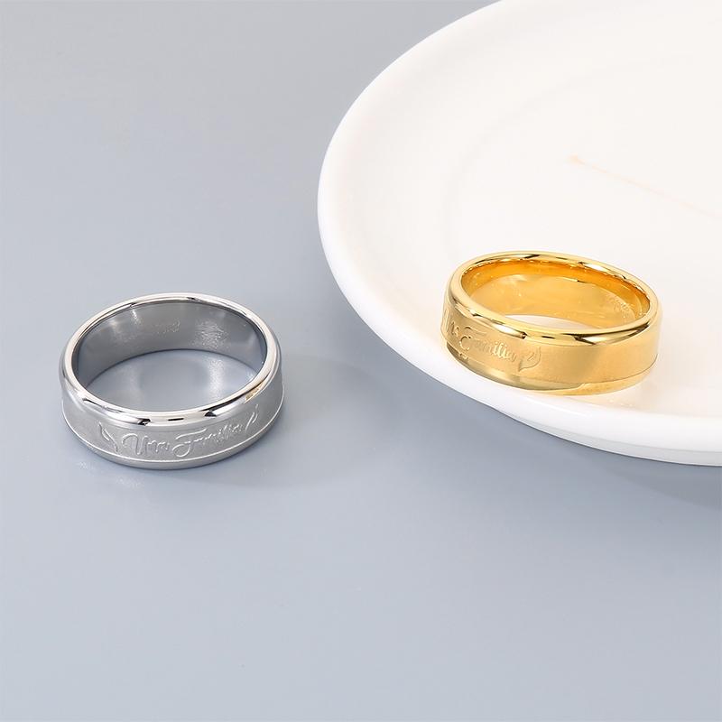 Shiny Gold Color Stainless Steel Ring for Men Women Engraved Band Trendy Jewelry Anniversary Valentine's Day Gift