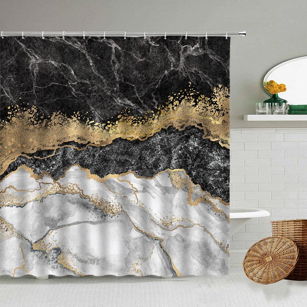 

Marble Striped Shower Curtain For Bathroom, Waterproof Screen With Hook, White, Gray, Gold, Black, Decorative Accessories W60H190(CM)-1 Pcs
