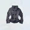 Womens Y2K Wool Blend Coat Short Fitted Ruffled Hem Double Collar Street Style Winter