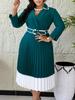 D3352 Autumn/Winter European and American Women's Solid Color Long Sleeve Pleated A-line Dress