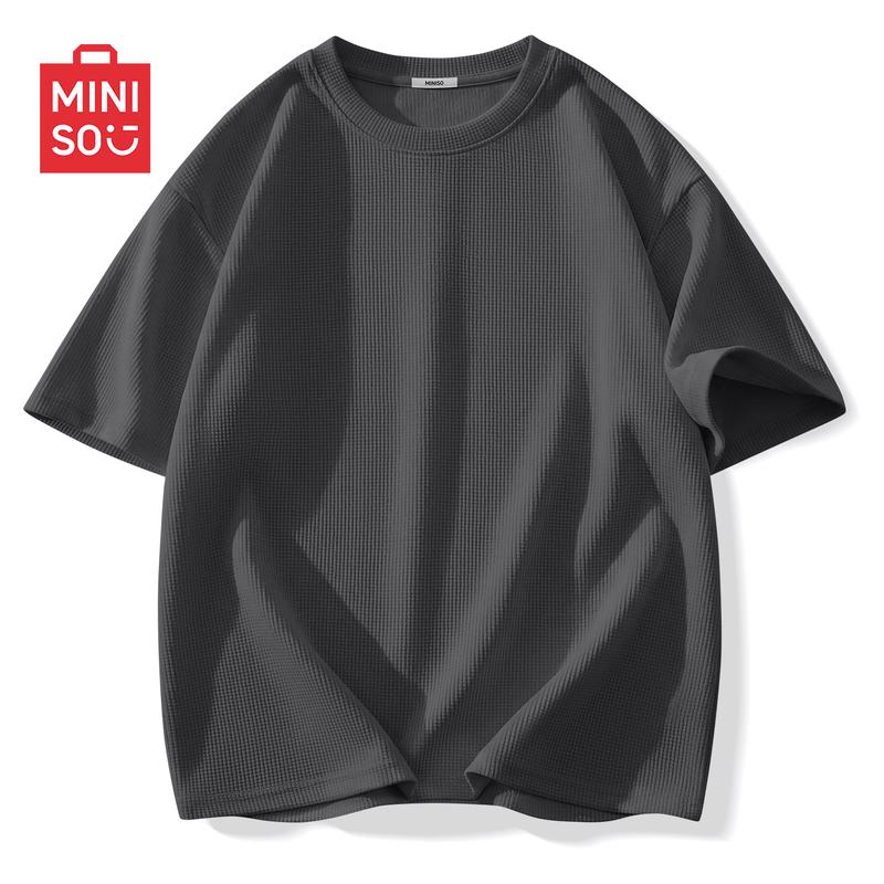 MINISO Men's Heavyweight Waffle Knit Crew Neck T-Shirt