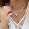 Pearl Bow Necklace Pendant Clavicle Chain Simple Pendant Chain Silver Bowknot Necklace  Daily