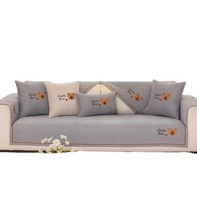 Sofa Cushion Four Seasons Universal Non-Slip Cover Towel New Embroidery Cartoon Bear Sofa Cover All-Inclusive Sofa Seat Cushions