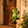 Hand Painted Resin Crafts Garden Swing Frog Statue, Hanging Ornament, Whimsical Decorative Figurine Cute for Front Porch Yard Balcony Decoration