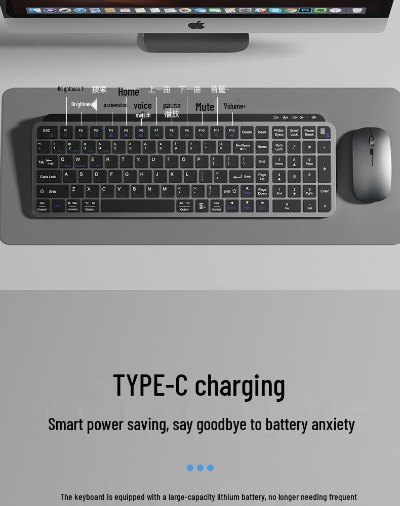 Thin Dual-Mode Wireless Bluetooth Keyboard & Mouse Set for MacBook, Laptop, Phone, iMac