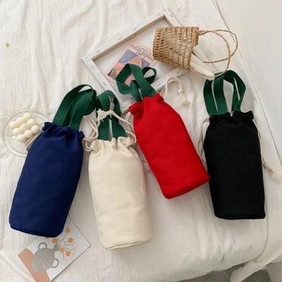 Portable Canvas Thermos Pouch Solid Color Handheld Mug Holder Sleeve Water Bottle Bag Outdoor