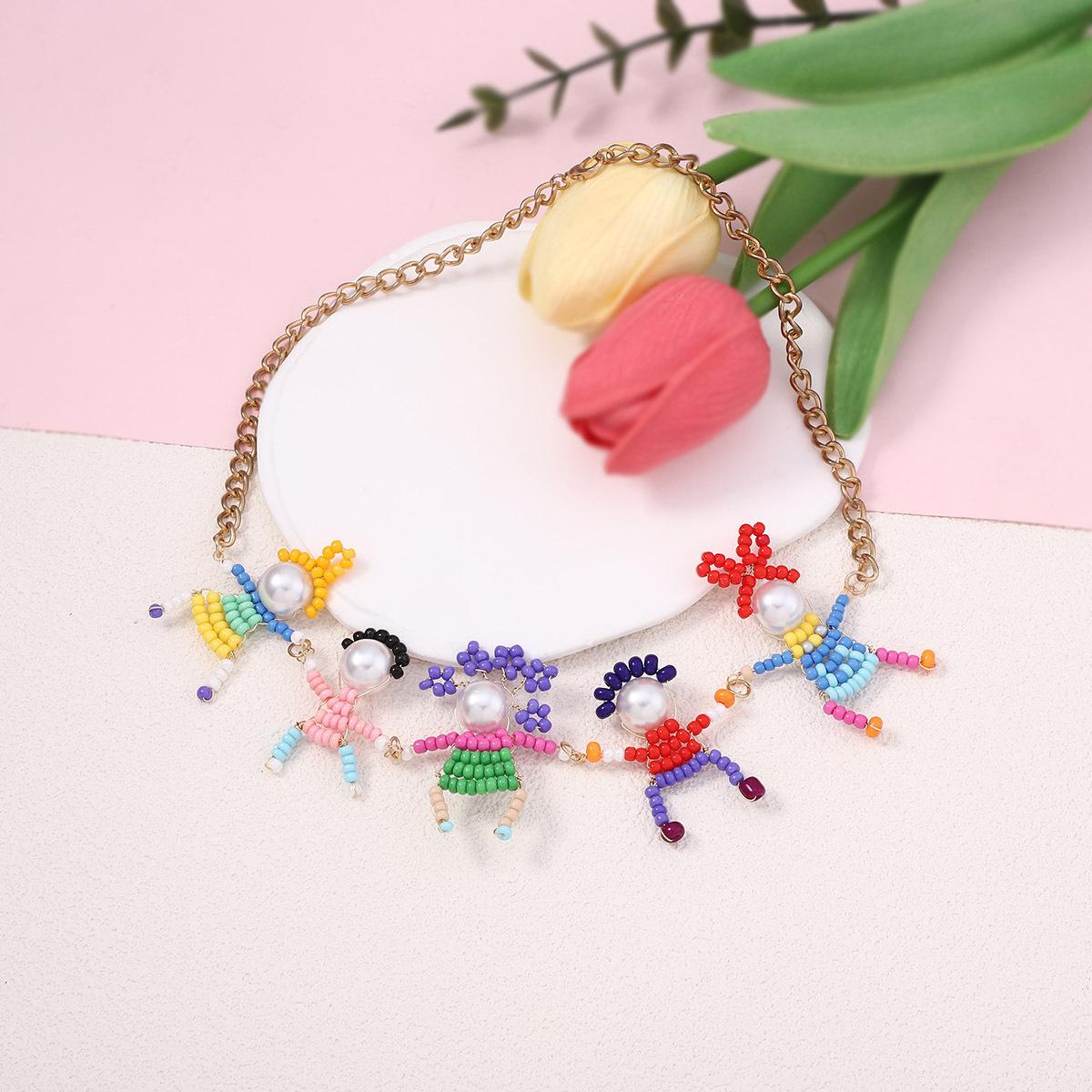 

Japanese and Korean creative cartoon handmade rice beads fun three-dimensional villain collarbone chain casual cute fashion style
