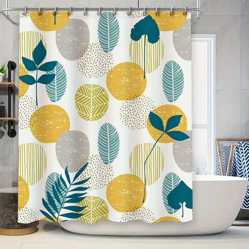 

Modern Leaf Print Shower Curtain Decorative Waterproof Bath Decoration Green Yellow Gray White Pattern W60H190(CM)-1 Pcs