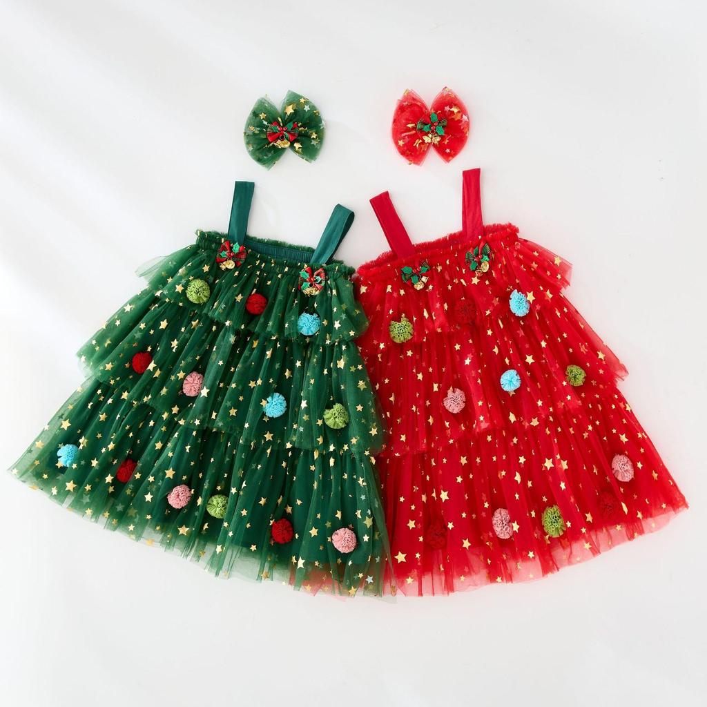 Toddler Baby Girl Christmas Dress Star Sequin Layered Tutu Tulle Dress Girls Cake Smash Xmas Tree Dresses