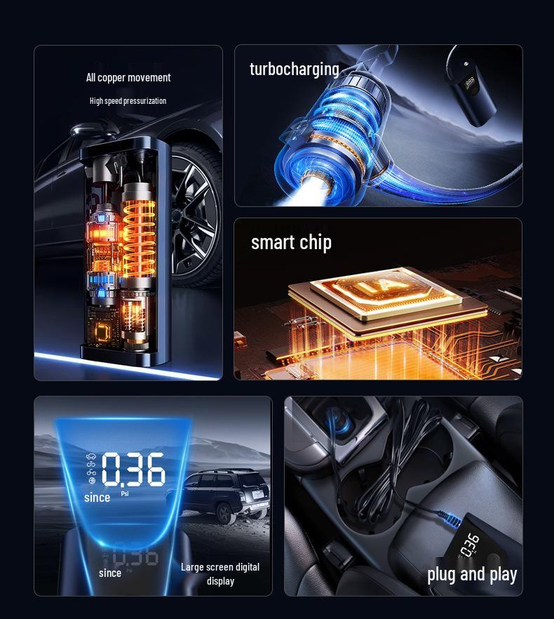 Portable High-Power Digital Car Air Pump with Wired Display