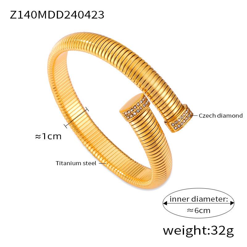 

Эластичный браслет-цепочка «Гусиное горло» из титановой стали с открытым браслетом в виде головы змеи и хвоста змеи, универсальный модный покрытый 18-каратным золотом инкрустированный цирконием ювелирный