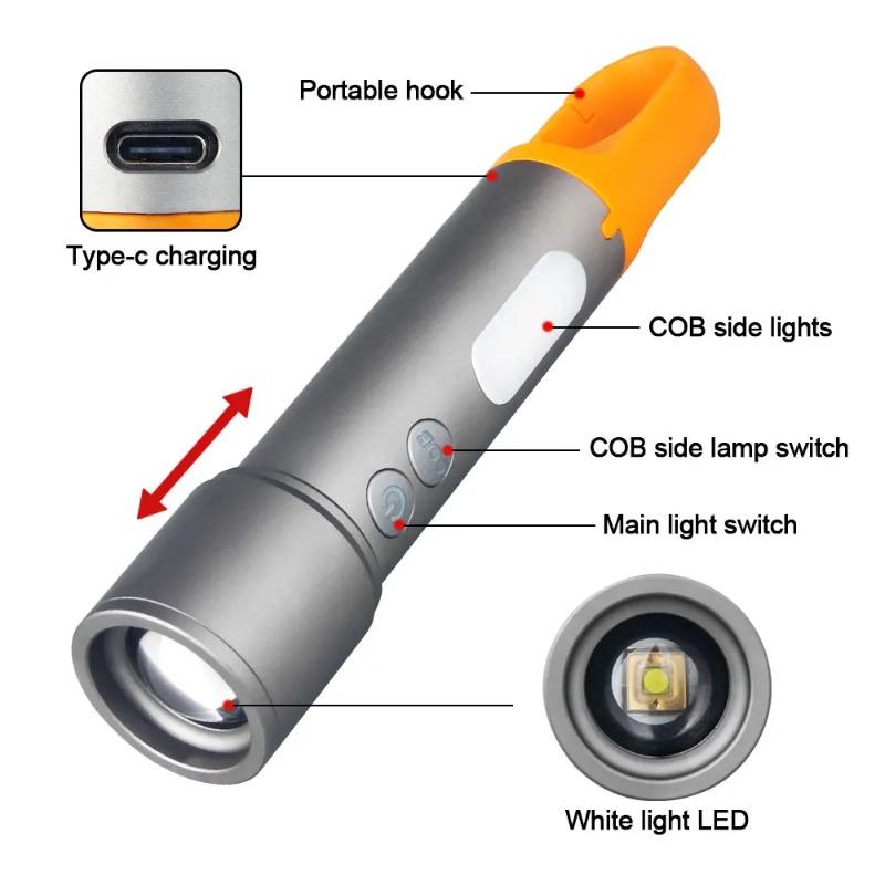 Mini Multi-color Flashlight Green/Red/Blue/White COB LED Toch Zoom USB Charging Haning Tent Lamp Hunting Outdoor Fishing Light