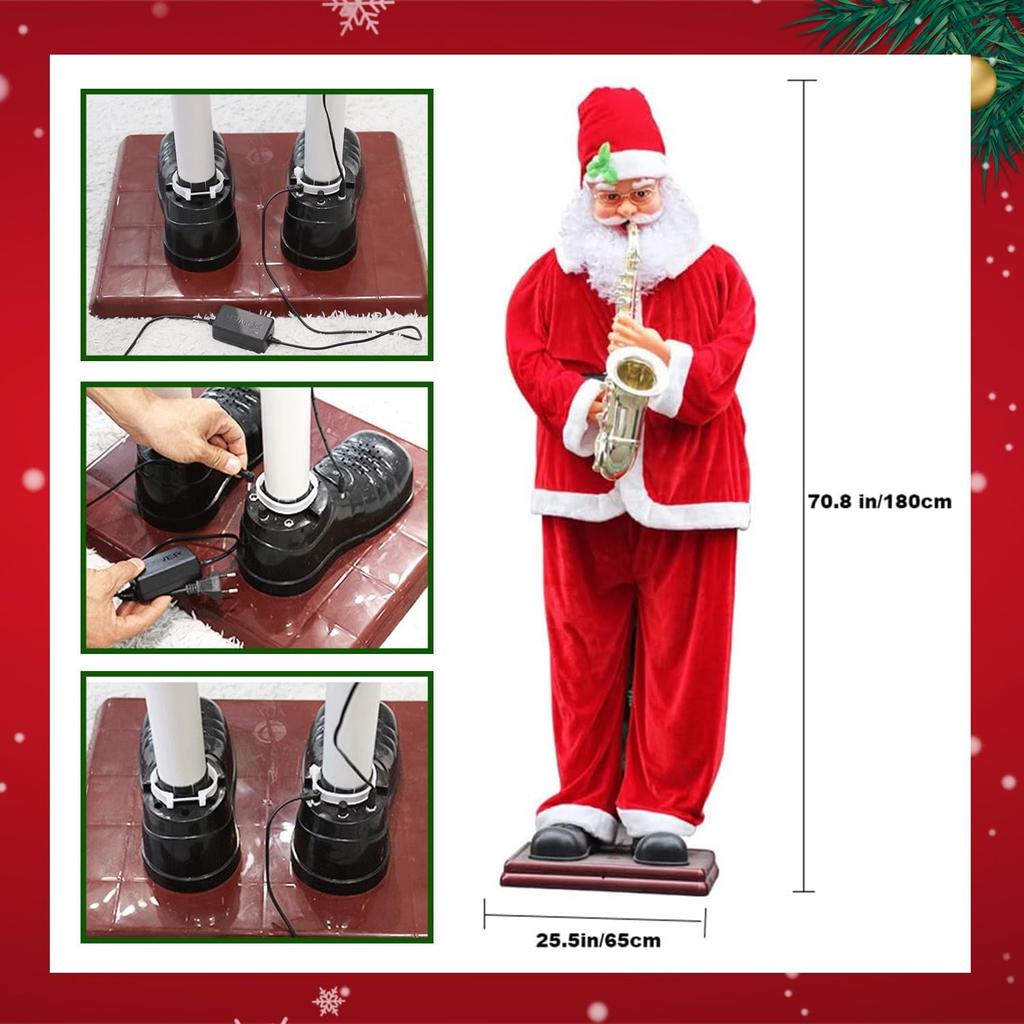 70" Inch Christmas Life Size Animated Rock Singing and Dancing Santa Claus Collapsible Decoration Collection for Hotel Doorway