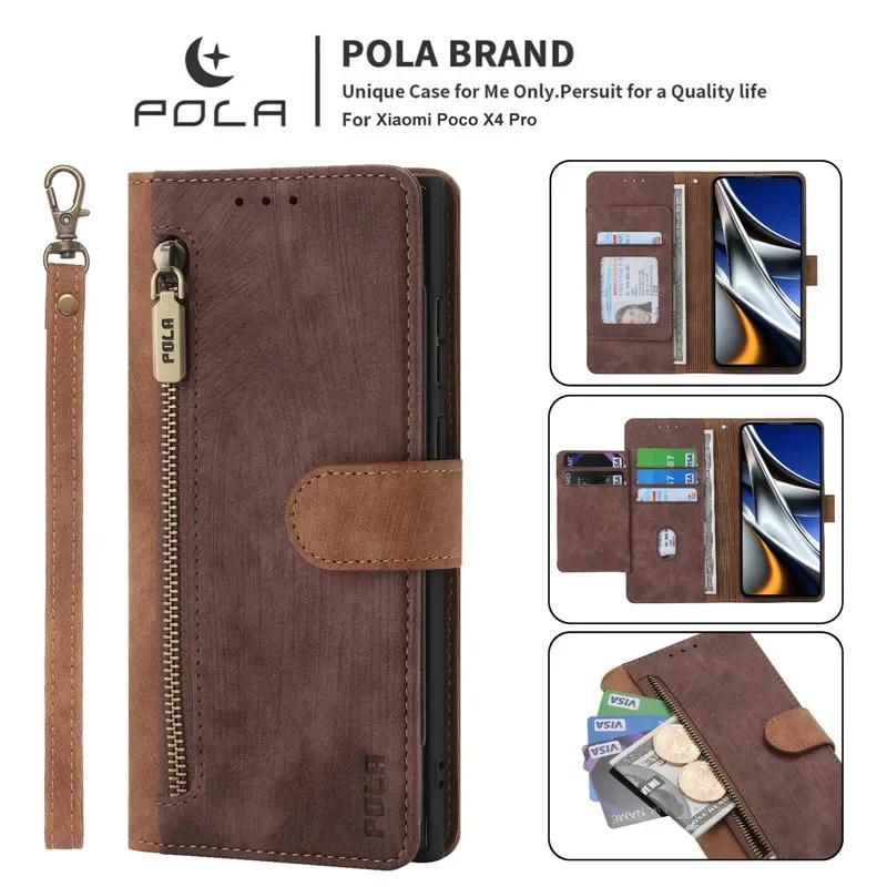 Lanyard Leather Zipper Wallet Card Phone Case For Xiaomi RedMi 14C 13C Note 14 Pro Plus 13 12 12S 11 11S 10S 9 Flip Stand Cover