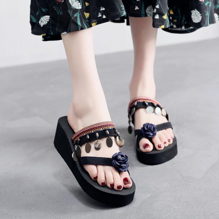 Fashion Platform Flower Women's Slippers and Ladies Sandals Flip Flops Shoes 2025 Trend Shoe New Style Luxury 39 Outside on Beach Slides