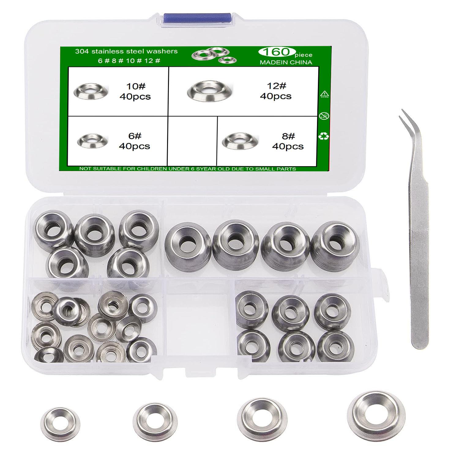 

Набор вогнутых и выпуклых шайб 160 шт. 304 нержавеющая сталь шайба-рыбий глаз коробка 6 #8 #10 #12 # 160pcs