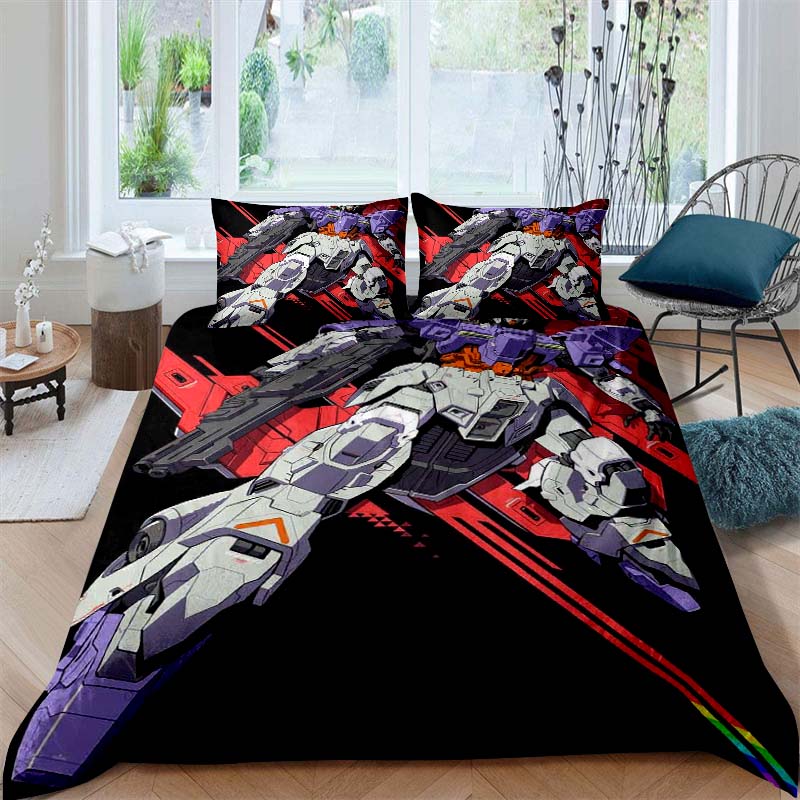 Cartoon/Anime Mobile Suit Gundam Bedding Set, Printed Single Duvet Cover and Pillowcase 3-Piece Set, Available in Children's and