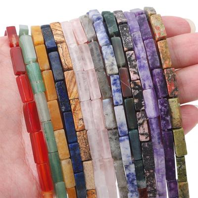30 ks Korálky z přírodního kamene, čtvercová trubička, Achát, Tygří oko, Ametyst, 40cm šňůra pro DIY šperky