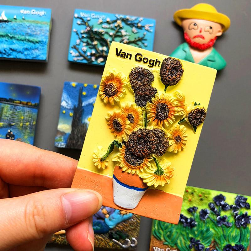 Cartoon Van Gogh Resin Refrigerator Paste Fridge Magnet Magnetic Paste Creative 3d Refrigerator Room Decoration Collection Gifts