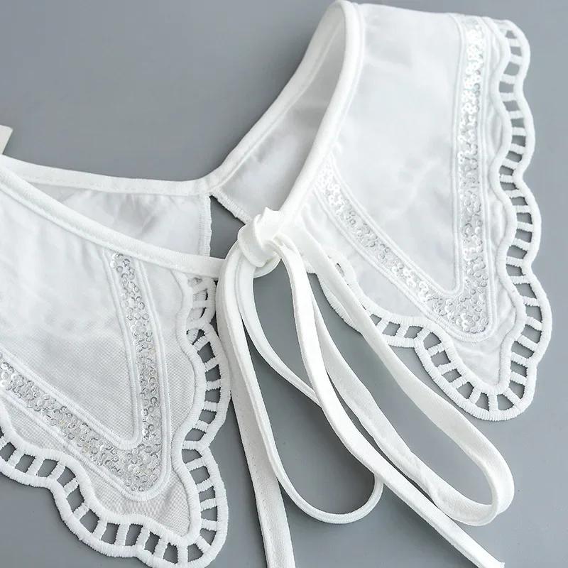 Women White Embroidery Fake Collar Shawl Wraps Girls Summer Dress Shirt Hollow Out Floral Necklace Scarf False Collar