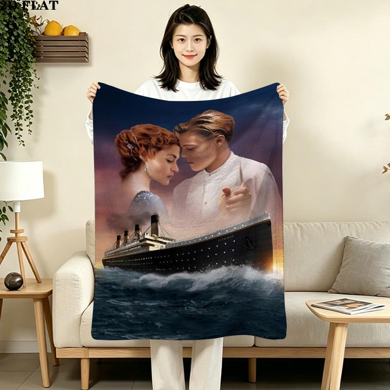 1PC Titanic Patterned Flannel Blanket Suitable For All Seasons For Home Decor Warmth And Comfort Gifts Holiday Present