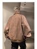Men's Trendy Maillard Brown Leather Motorcycle Bomber Jacket with Lapel and Zipper