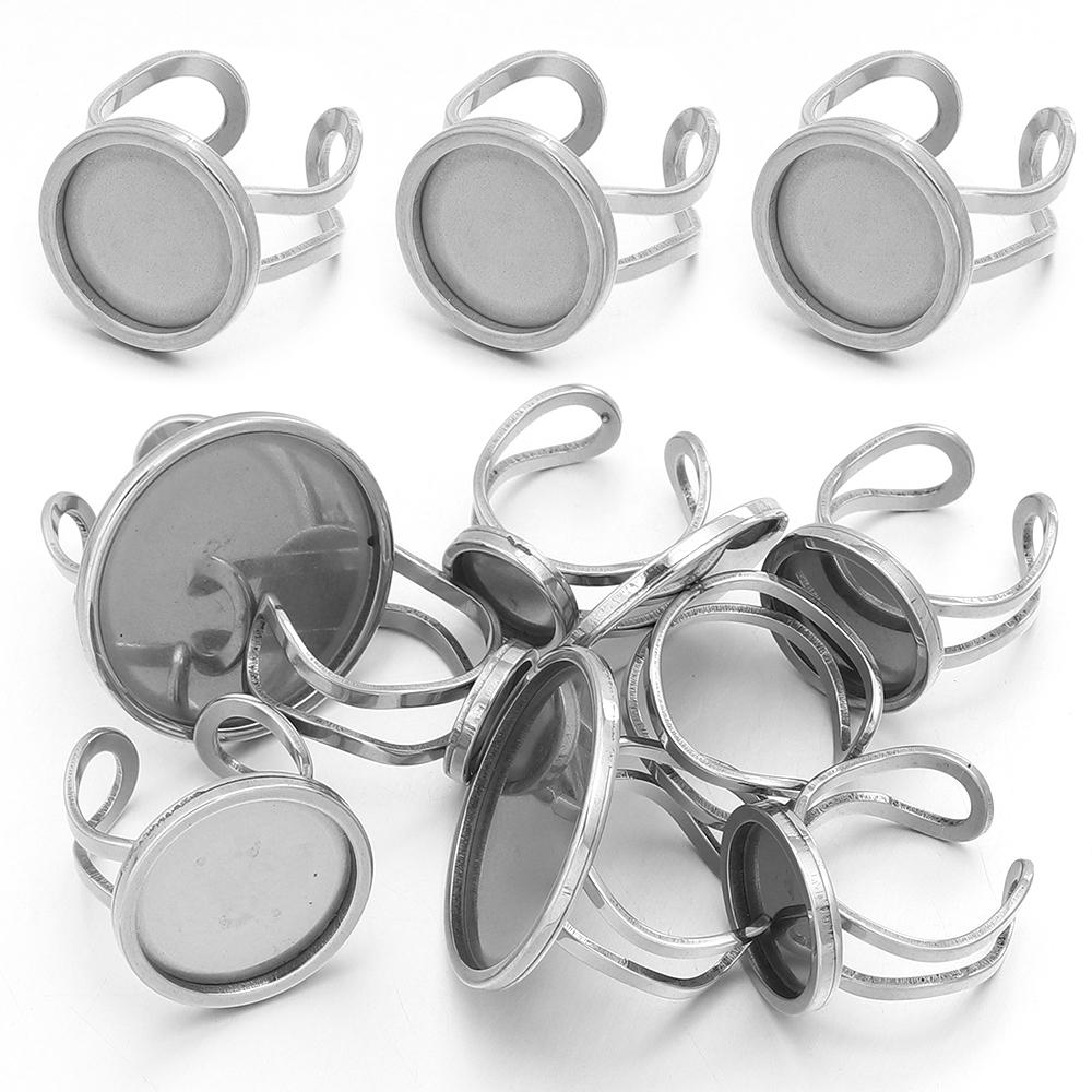 2pcs Thickened Stainless Steel Adjustable Ring Settings Blank Base Fit Round Cabochons Ring Bezels Ring Base For Jewelry Making