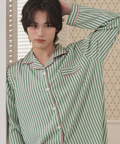[OFF HOUR] Minty Stripe Long-Sleeve Pajama Set (2-Piece) [Shipped from Korea] 100% Authentic