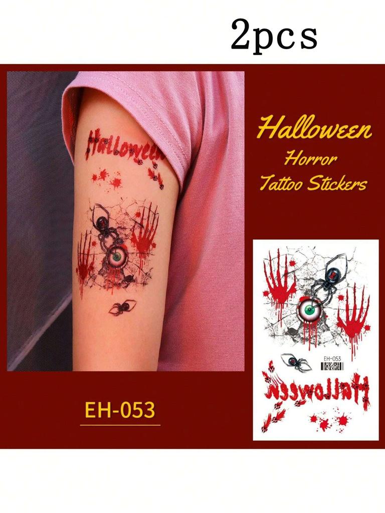 2/6pcs Hallween Horror Tattoo Sticker Realistic Fake Bloody Wound Stitch Scar Scab Masquerade Prank Makeup Props