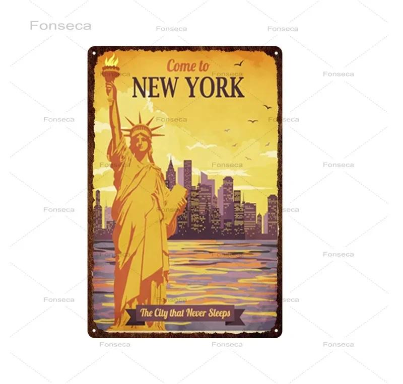 Paris Roma City Metal Sign Vintage Metal Plaque Travel Plates Decor For Bar Home Wall Decor Tin Sign Landscape Poster