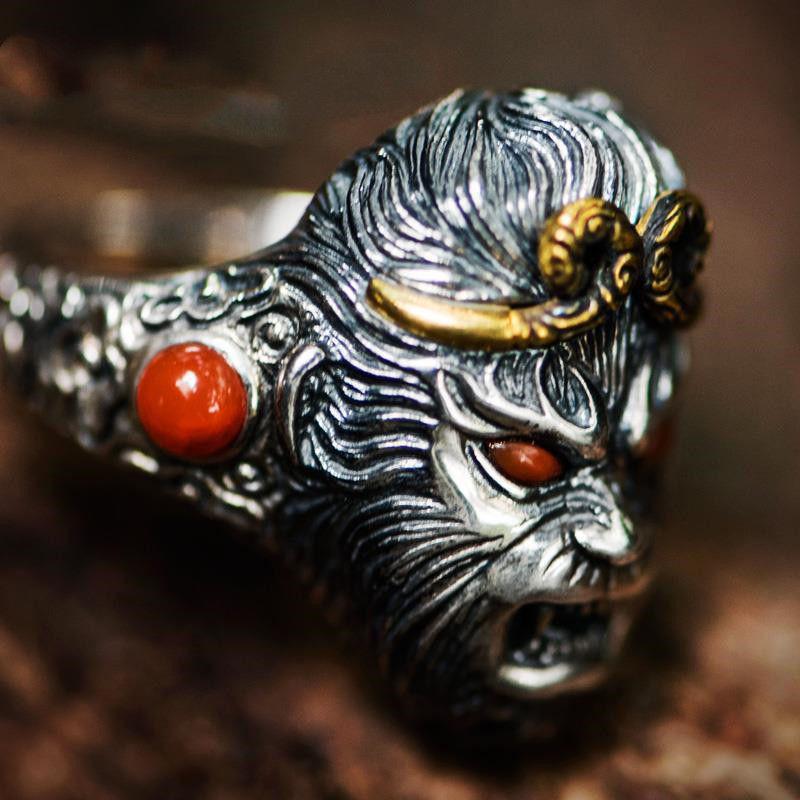 Sun Wukong Retro Silver & Gold Plated Openable Ring - Men's Domineering Index Style