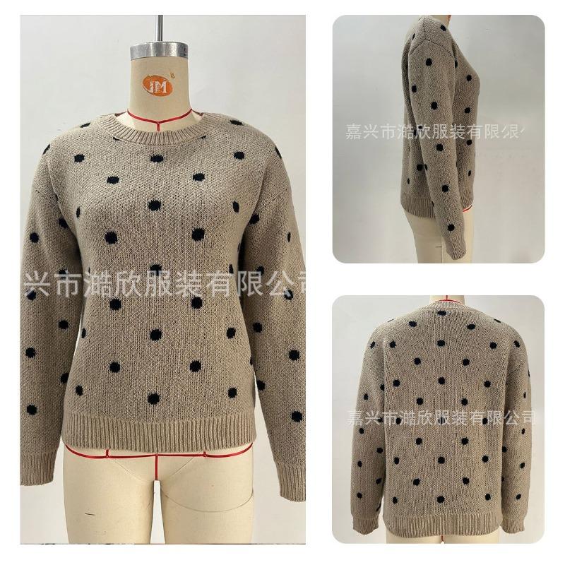 Women S Long Sleeve Pullover Knit Sweater Polka Dot Loose Fit