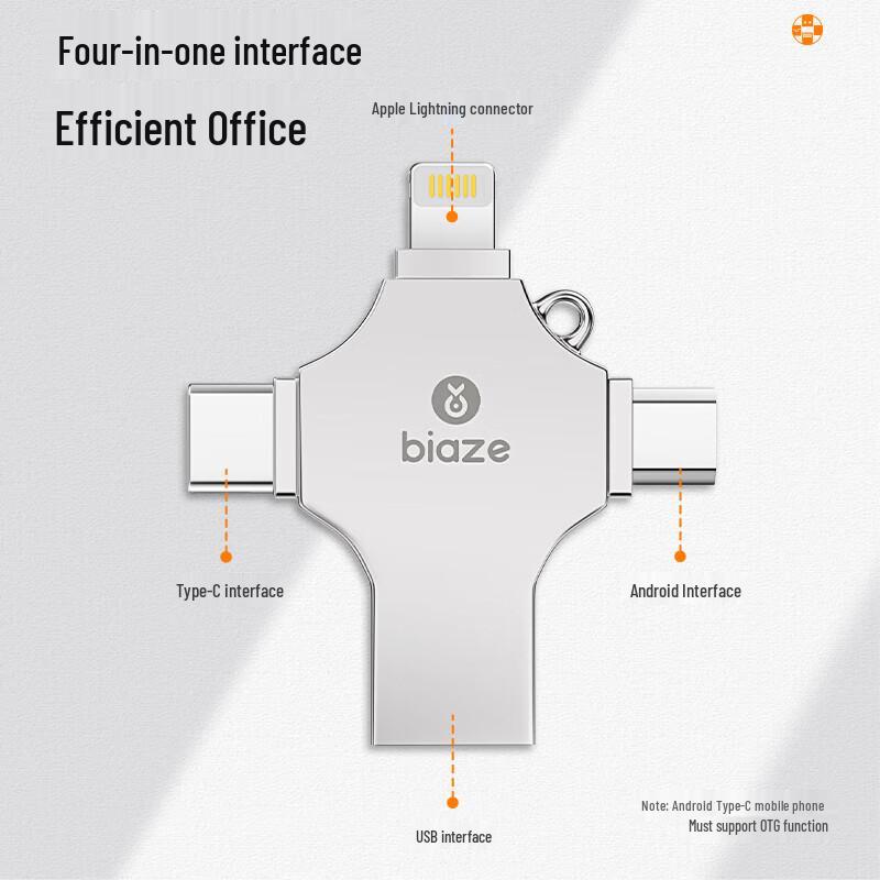 BIAZE U6 4-in-1 Multi-Function Metal USB Flash Drive