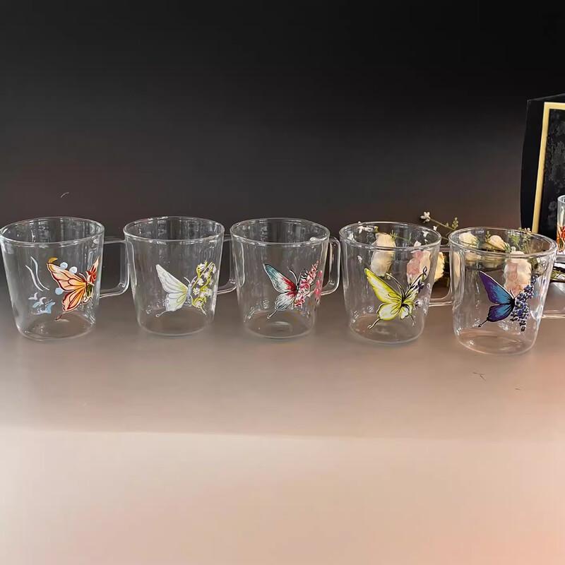 Shangqi Butterfly Glass Milk Cup Set (2-Pack)