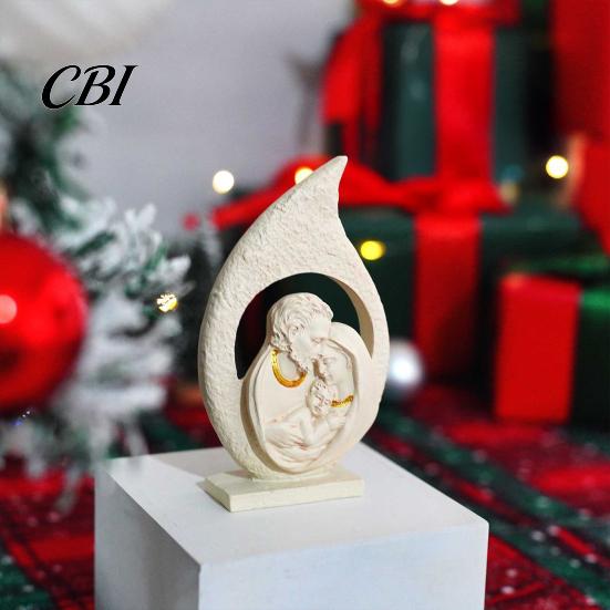 Holy Family Relief Statue Figurine Ornament, Modern Hollow Water Drop Resin Frosted Texture Religious Art Statue, Western Style Tabletop Sculpture for