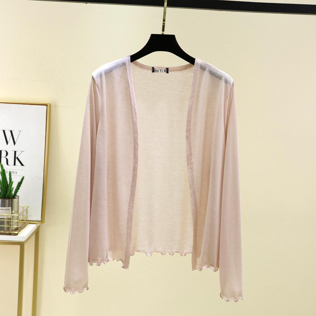 Dámský lehký kardiganový šál s dlouhým rukávem na jaro/léto 2025 - Slim pletená klimatizační bunda