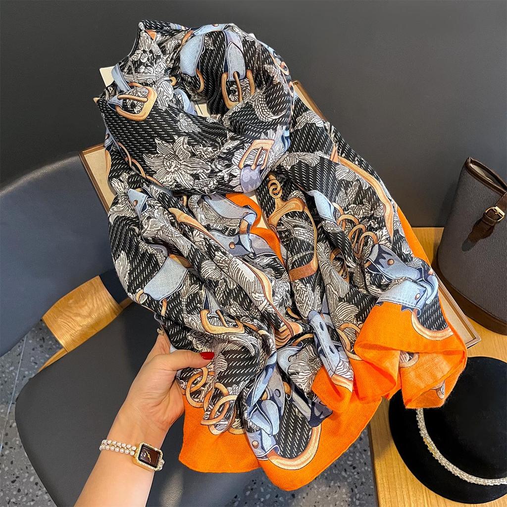 Korean Version of New Chain Age-reducing Printed Scarf Gauze Scarf Sun Protection Thin Air Conditioning Warm Big Shawl Travel Beach Towel