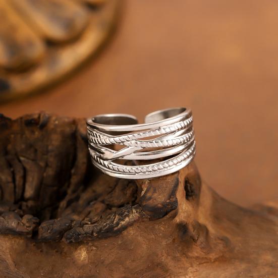 Thumb Ring Geometric Lines Shape Adjustable Opening Design Finger Ring Stainless Steel Finger Band Versatile Jewelry Gift