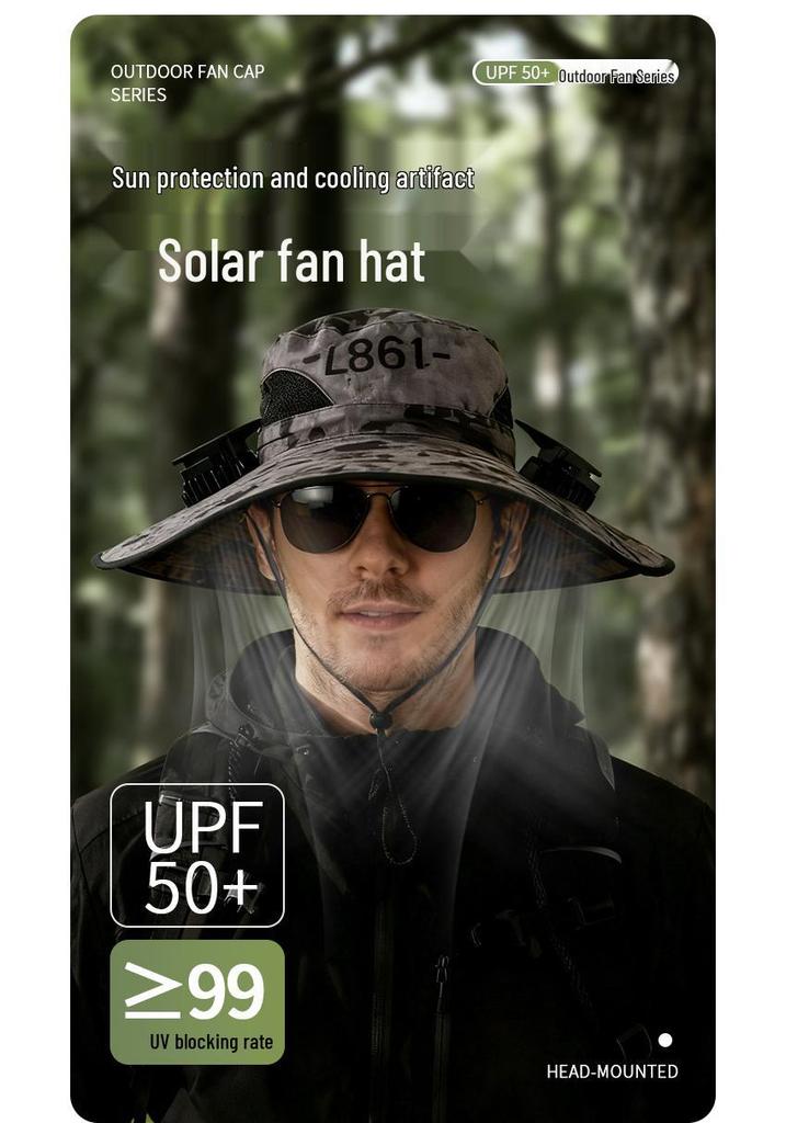 Solar-Powered Wide Brim Fisherman Hat with Fan for Sun Protection, Rechargeable and Portable for Outdoor Travel