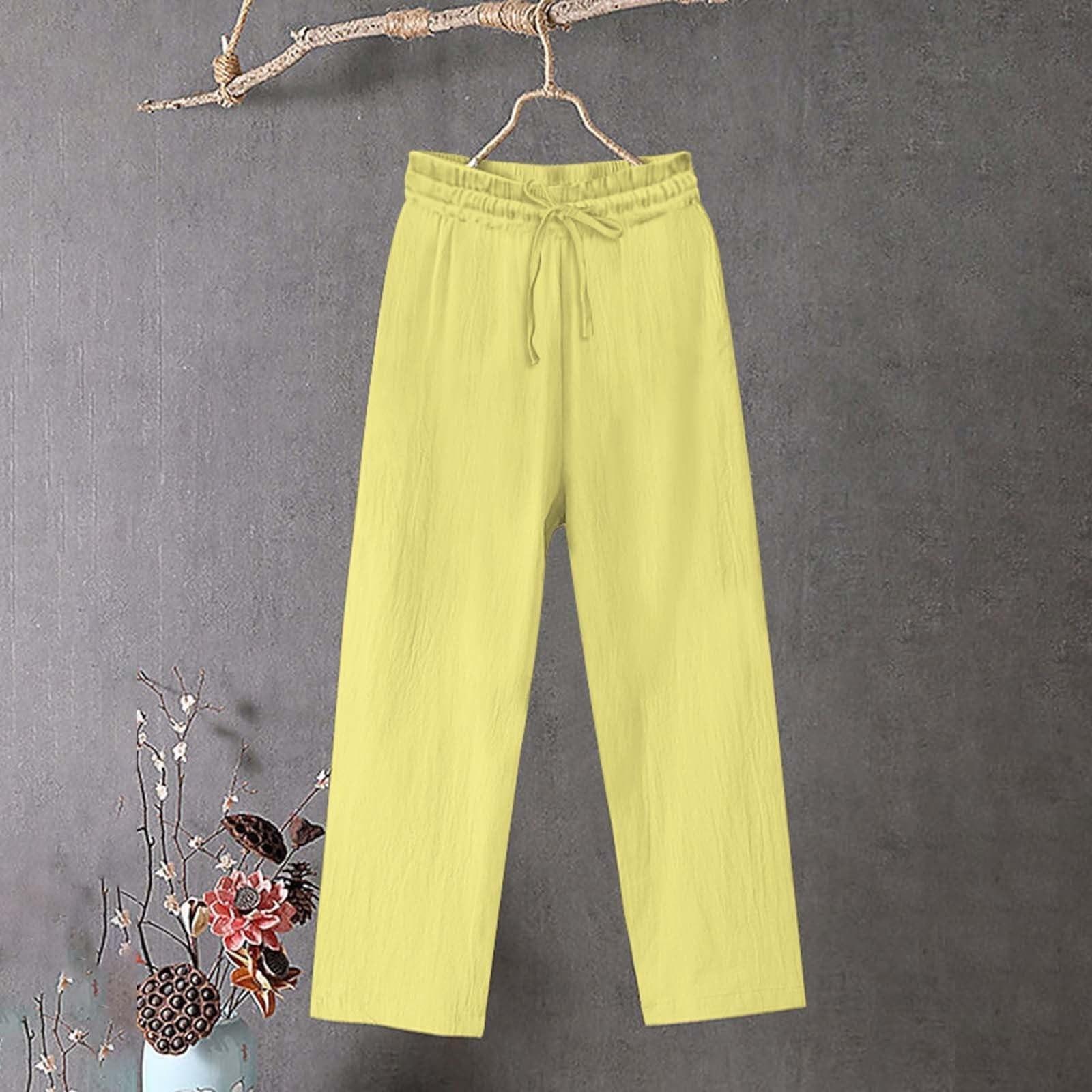 

Женские широкие брюки повседневные свободные карманы однотонные эластичные летние брюки для женщин повседневные брюки XL жёлтый