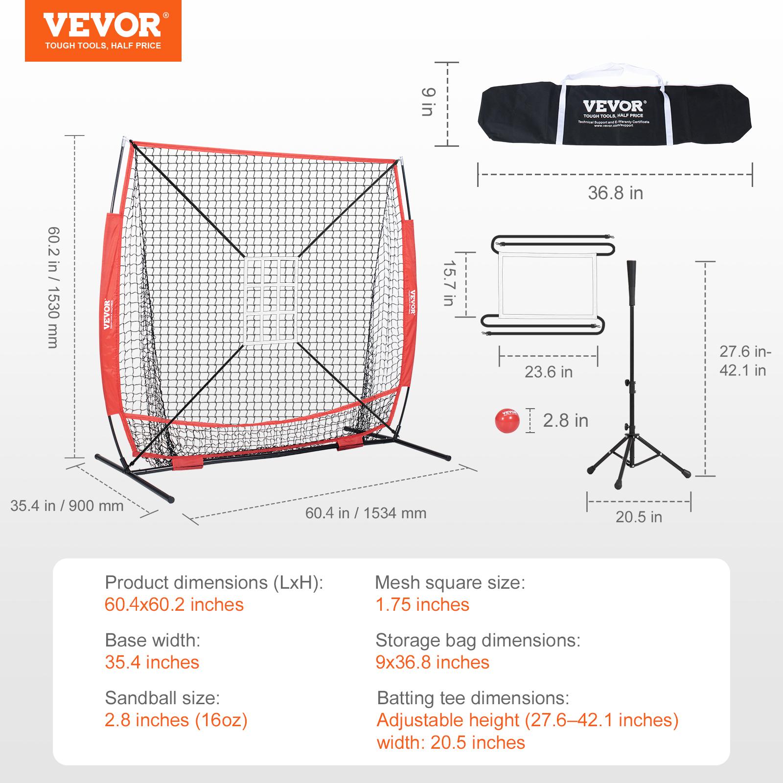 

VEVOR 5x5ft Portable Baseball Softball Practice Net for Hitting Batting Catching Pitching with Bow Frame Carry Bag Strike Zone