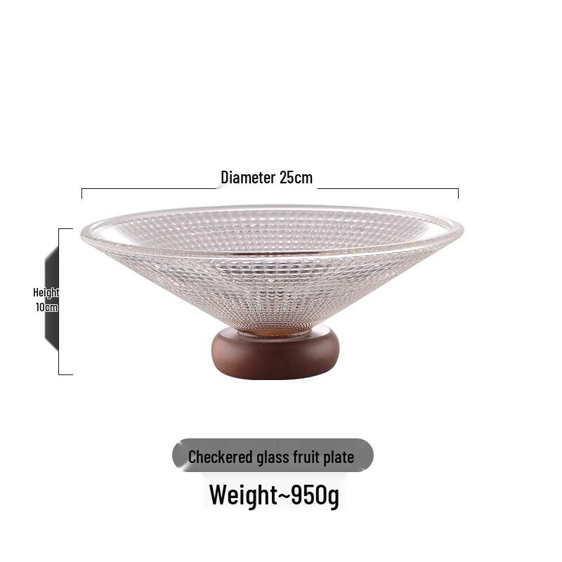 Japanese Style Glass Fruit Plate with Acacia Wood Base