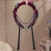 Diadema de Flor Trenzada Estilo Coreano Exquisita Banda Ancha para el Cabello con Pedrería Brillante con Borla Tiara para Fiesta Celebración Decoración Festiva