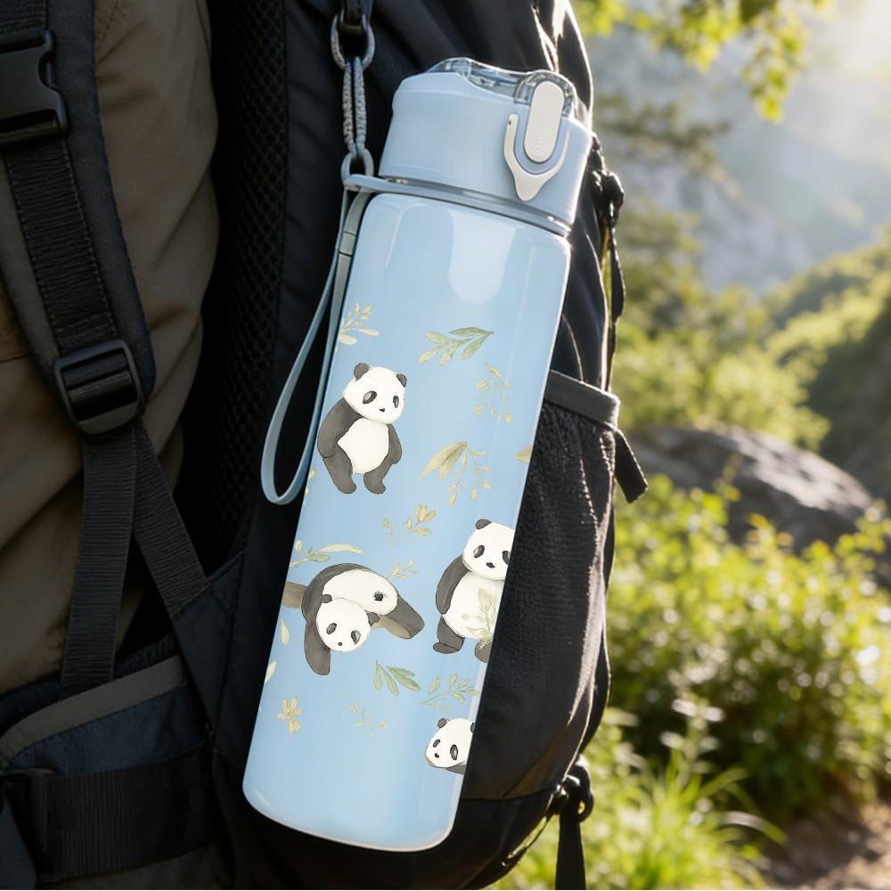 1 PZ Stampa a Griglia Ripetuta Panda Bambù 750ml Colore Plastica Borraccia Sportiva Tappo Flip-Top a Cannuccia Anti-perdita Per Sport Ufficio Uso Domestico