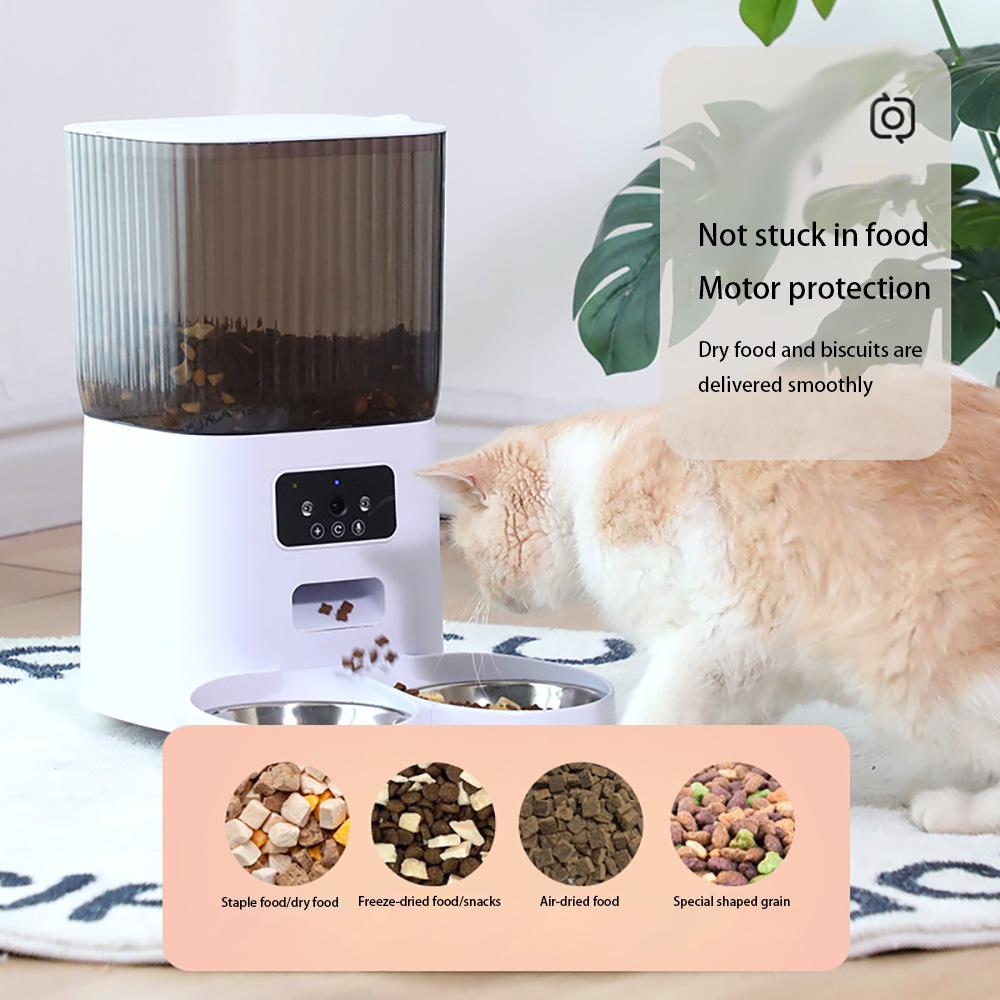 Mangiatoia per Animali Domestici da 5L con Fotocamera Mangiatoia Automatica per Gatti Dispenser Intelligente per Cibo per Cani WiFi Temporizzazione Quantitativa Ciotola di Alimentazione in Acciaio Inossidabile