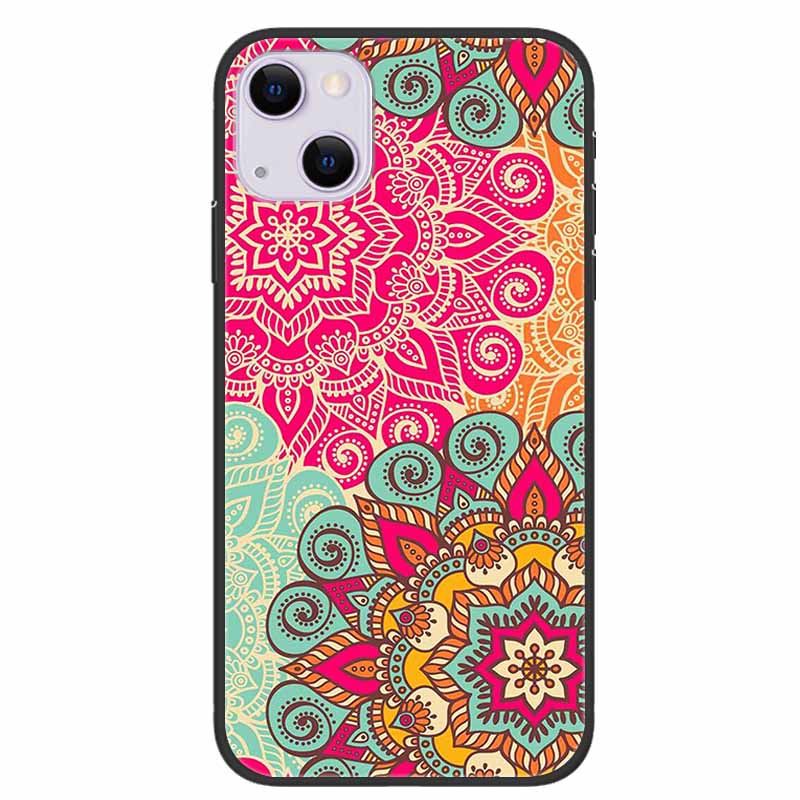 For iPhone 14/14 Plus Case Black Silicone Soft TPU Luxury Flower Animal Back Cover For iPhone 14/14 Plus New Shells for iPhone14