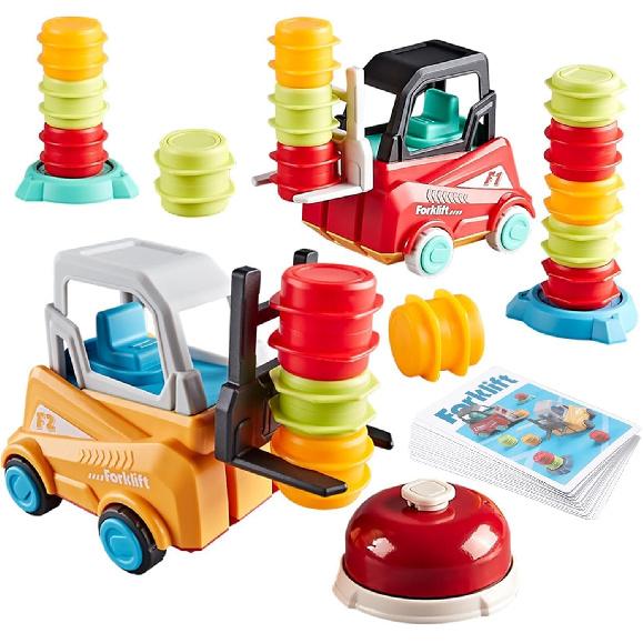 Engineer Forklift Frenzy Transport Game,Fat Brain Toys Forklift Frenzy Mine Tow Truck Toy,Construction Car Toy Stacking Toys,Stack & Matching Skill