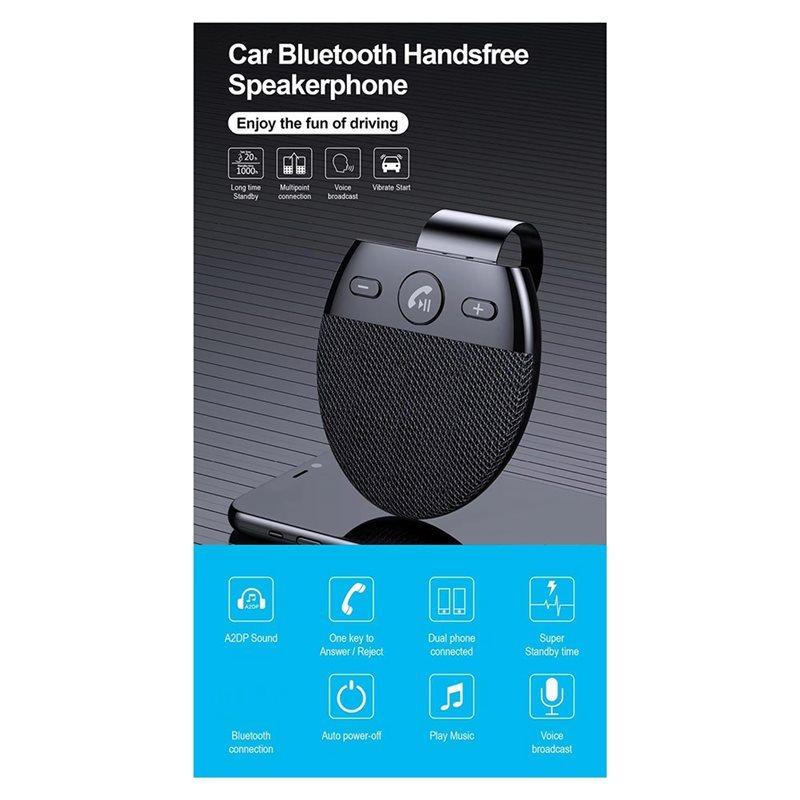 Car Speakerphone Bluetooth 5.0 Kit-Wireless Handsfree Sun Visor Music Player With Mic, Noise Reduction