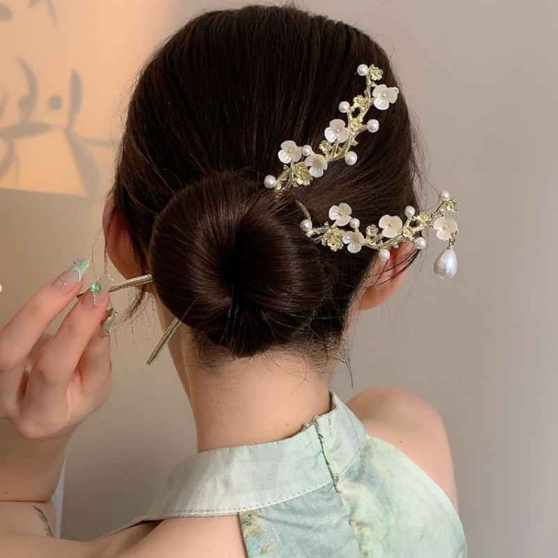 1pc Ancient Style, Flowers, Tassels, Hairpin, for Women, a Sense of Luxury, Hanfu, Versatile, Hairpin, Buyao (a Type of Ancientt